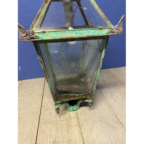 607 - Victorian glazed pilar lantern, and an associated frame, in need of restoration