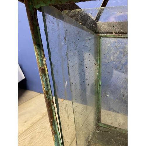 607 - Victorian glazed pilar lantern, and an associated frame, in need of restoration