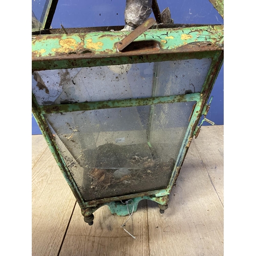 607 - Victorian glazed pilar lantern, and an associated frame, in need of restoration