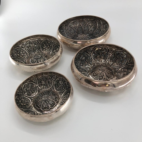 63 - A matched graduated set of four Turkish white metal bowls stamped Damar 900, 1185g approx