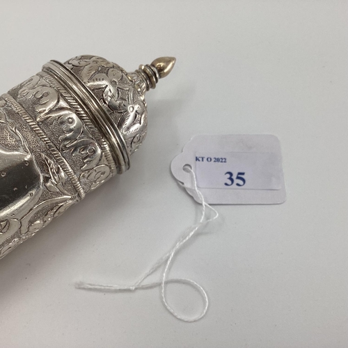 35 - Silver Middle Eastern style Prayer Scroll with pierced and raised floral decoration stamped 900, 34c... 