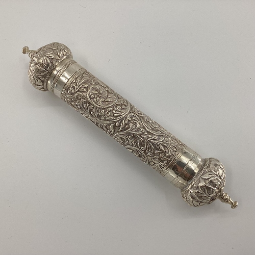 36 - Silver Middle Eastern style Prayer Scroll with chased decoration stamped 925, 24cm approx 190g