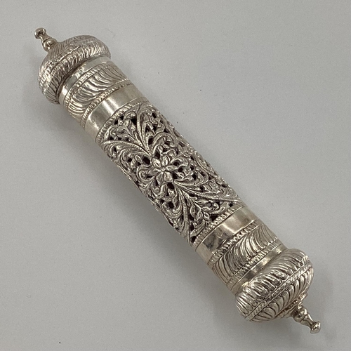 37 - An unmarked white metal Middle Eastern style Prayer Scroll with pierced decoration, 24cm, 197g