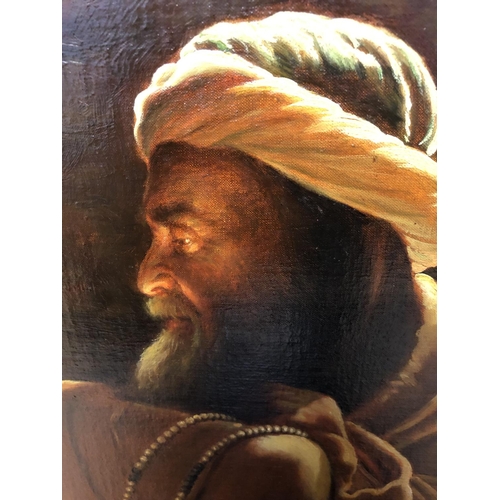 402 - FUERTES (XX), oil on canvas, A sitting, a Middle Eastern Gentleman with beads and pot, 44 x 59cm, in... 