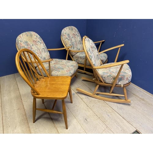 477 - A Good ERCOL SUITE, comprising  a 3 seater sofa, 3 arm chairs and 1 other similar chair, complete wi... 