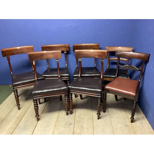 650 - Set of 7 mahogany Regency style dining chairs with brown upholstered seats