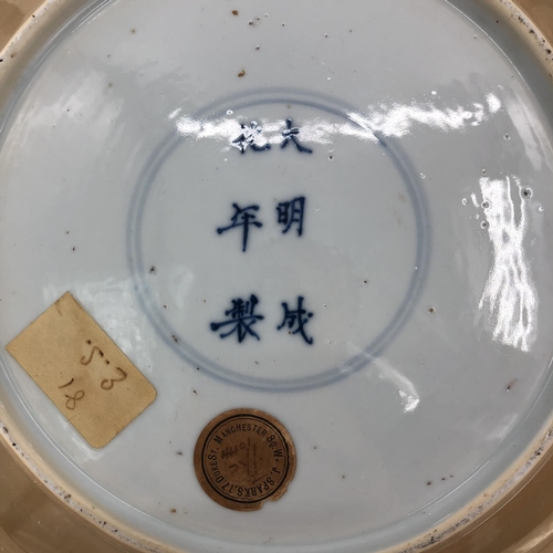 201 - 2 blue and white plates possibly Kanggxi, diameter 27 cm (some wear, and one chip)