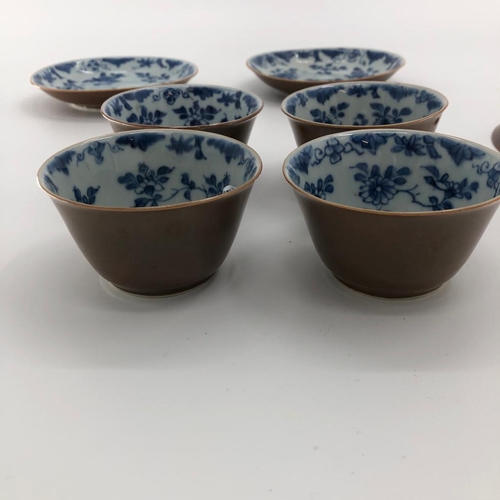 203 - A quantity of Chinese tea bowls, blue and white china;  sauce plate diameter 13cm, cup 6cm high, sau... 