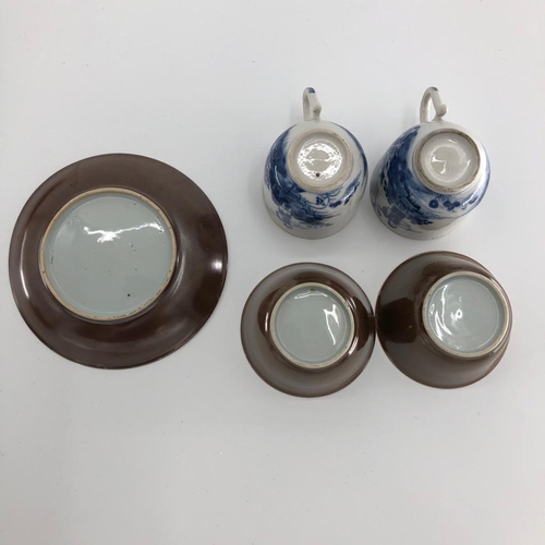 203 - A quantity of Chinese tea bowls, blue and white china;  sauce plate diameter 13cm, cup 6cm high, sau... 