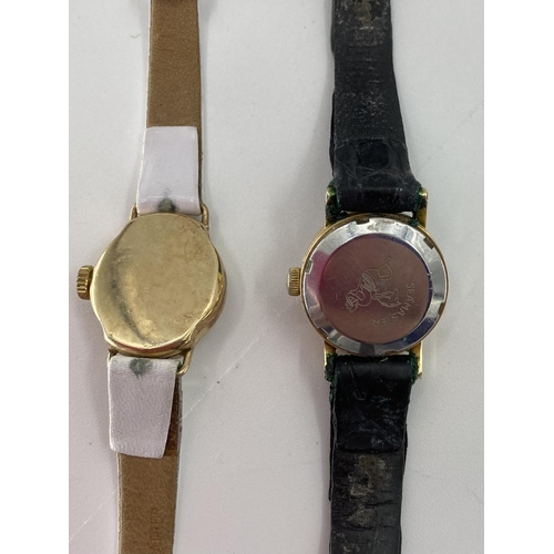 102 - A 9ct gold 18mm cased Ladies ROLEX precision wristwatch together with an OMEGS Ladymatic wristwatch ... 