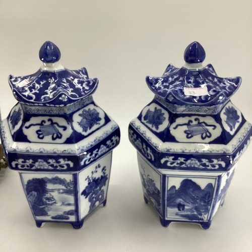 113 - Quantity of Decorative Modern Blue and White China: a pair of Chinese style glower vases with circul... 