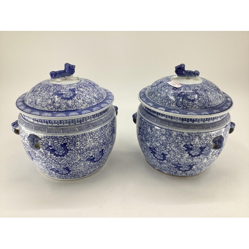 115 - Decorative Modern Blue and White China: pair of large bulbous ginger jars  no damage, 29cmH; a par o... 