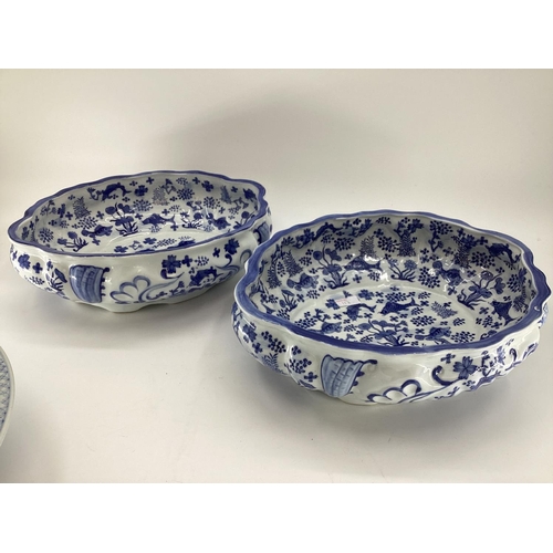 117 - Decorative Modern Blue and White China: a  Moyses Stevens large open bowl, and a similar one; diamet... 