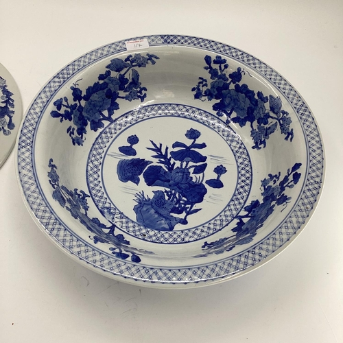 117 - Decorative Modern Blue and White China: a  Moyses Stevens large open bowl, and a similar one; diamet... 