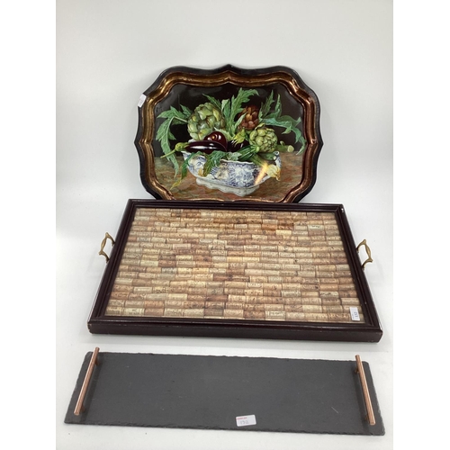 132 - A quantity of decorative modern trays, and bowls, h'ors d'oeuvre trays , a tray set with wine corks,... 