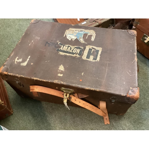 147 - Vintage suitcases and trunks, including Globe Trotters, all with much wear, buy as seen