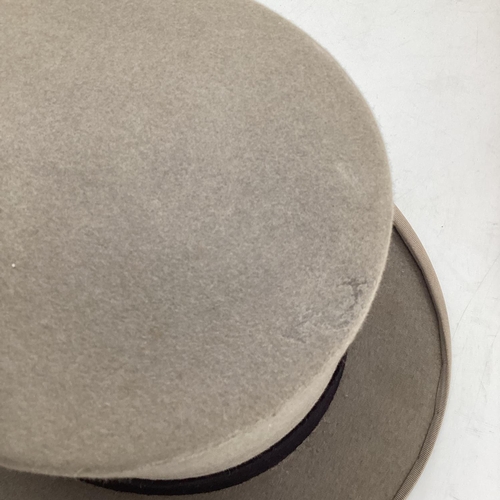 169 - Grey top hat size 7 1/8 and a black felt hunting top hat size 7 1/8