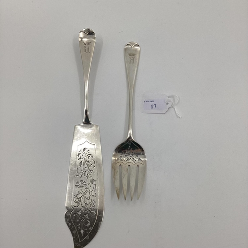 17 - A sterling silver fish server set of pierced design by Francis Higgins II London, 1898, 320g