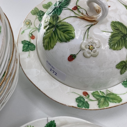 172 - Part Minton breakfast service circa 60 pieces C19th raised strawberry pattern, condition chips and c... 