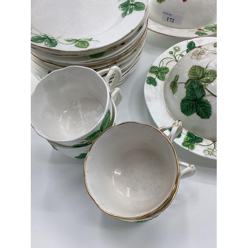 172 - Part Minton breakfast service circa 60 pieces C19th raised strawberry pattern, condition chips and c... 