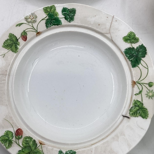 172 - Part Minton breakfast service circa 60 pieces C19th raised strawberry pattern, condition chips and c... 