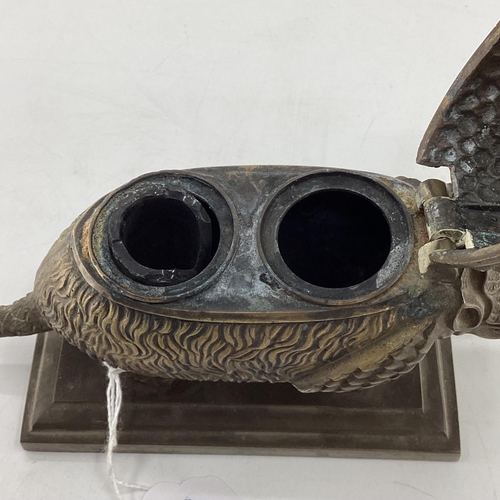 178 - Regency bronze inkwell, modelled as an armadillo, please note the one remaining glass inkwell is dam... 