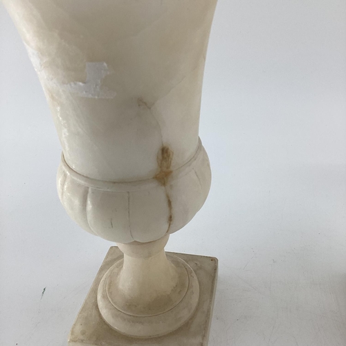 179 - Pair of C20th alabaster vases, 24cmH, visible cracks/crackelature as per the material design