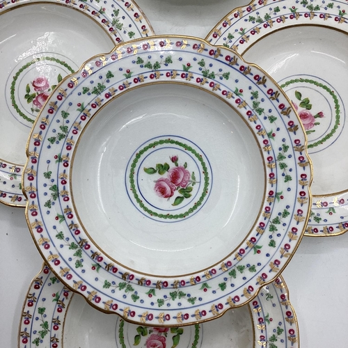 181 - Set of 8 C19th soup plates(possibly Copeland) decorated with roses and the borders with floral decor... 