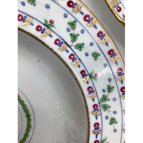 181 - Set of 8 C19th soup plates(possibly Copeland) decorated with roses and the borders with floral decor... 