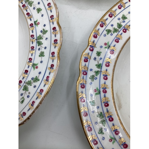 181 - Set of 8 C19th soup plates(possibly Copeland) decorated with roses and the borders with floral decor... 