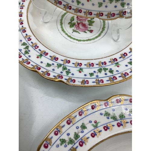 181 - Set of 8 C19th soup plates(possibly Copeland) decorated with roses and the borders with floral decor... 