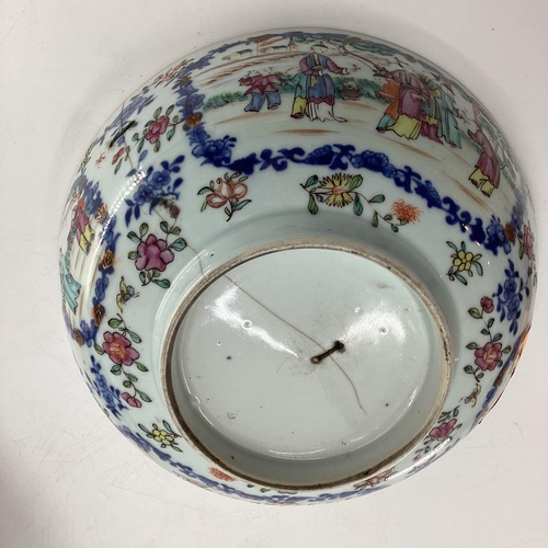 182 - 4 Chinese bowls 26cm diameter and smaller, all with cracks