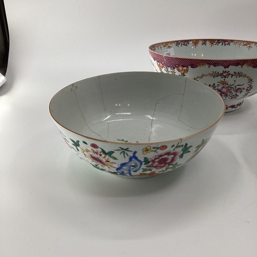 182 - 4 Chinese bowls 26cm diameter and smaller, all with cracks