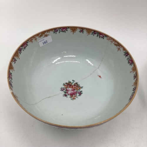 182 - 4 Chinese bowls 26cm diameter and smaller, all with cracks