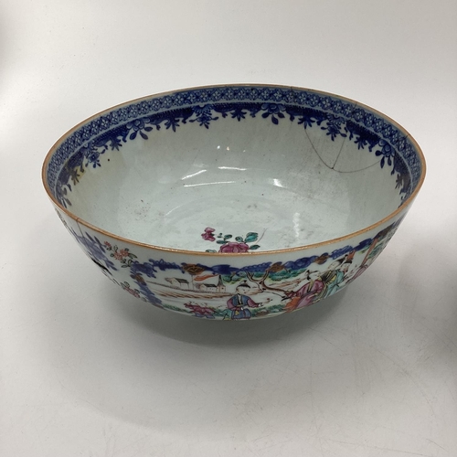 182 - 4 Chinese bowls 26cm diameter and smaller, all with cracks