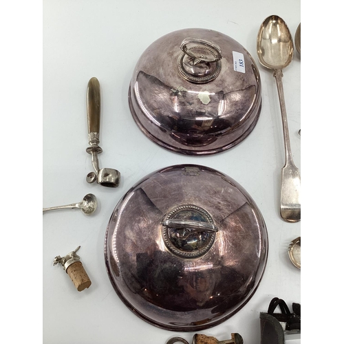 183 - Pair of silver plated plate covers by Mappin and Webb crested and a quantity of silver plate and a P... 