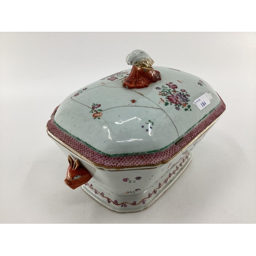 184 - Chinese famille rose octagonal lidded tureen (the lid broken and riveted) and a continental C19th tu... 