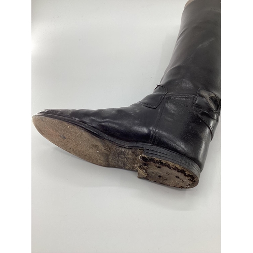 189 - Two pairs of black ladies leather hunting boots by Rowell and Sons, Melton Mowbray both with wooden ... 