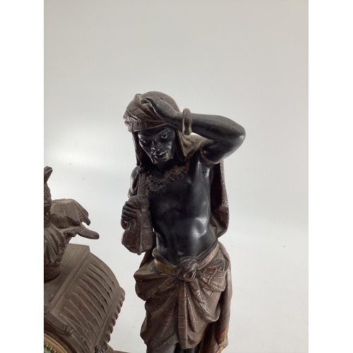 209 - A late C19th cast spelter figural mantle clock, cast figure of an Arab gentleman in the manner of of... 