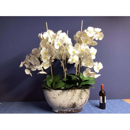 216 - A large impressive faux flowers decorative statement piece, of white orchid arrangements,  in large ... 