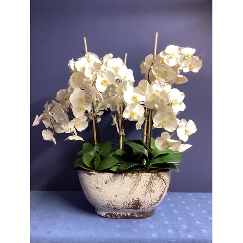 216 - A large impressive faux flowers decorative statement piece, of white orchid arrangements,  in large ... 