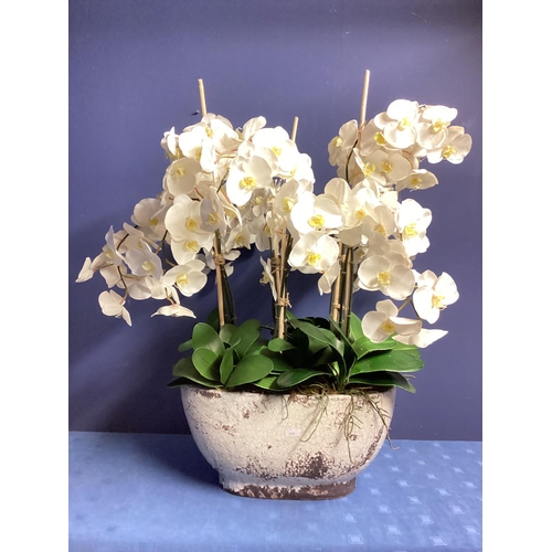 216 - A large impressive faux flowers decorative statement piece, of white orchid arrangements,  in large ... 