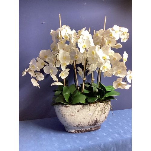 216 - A large impressive faux flowers decorative statement piece, of white orchid arrangements,  in large ... 