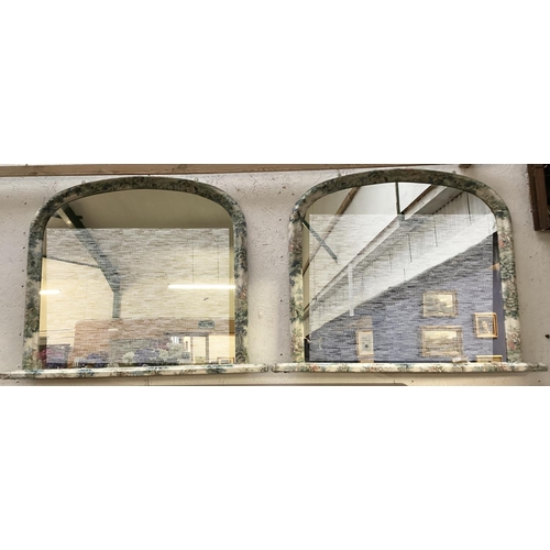 231 - A pair of Victorian overmantel mirrors, arched plate with later converted fabric frame, 95 x 120cm