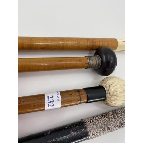 232 - A quantity of walking canes and swagger sticks