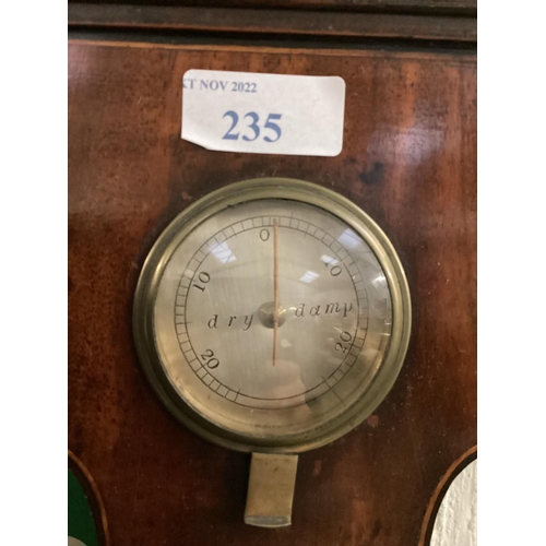 235 - Mahogany and line inlaid wall barometer, with swan neck broken pediment , 112cm overall heigh