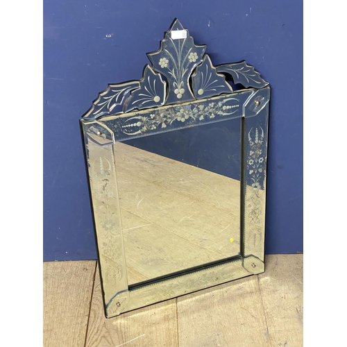 244 - Two Venetian style mirrors, each with rectangular plate and etched glass, sectioned frame, 82 x 52cm... 