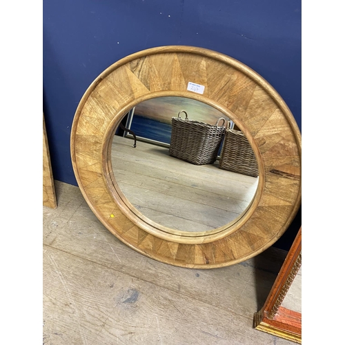 247 - Four modern wall mirrors, to include a large bamboo style rectangular wall mirror, a circular wall m... 