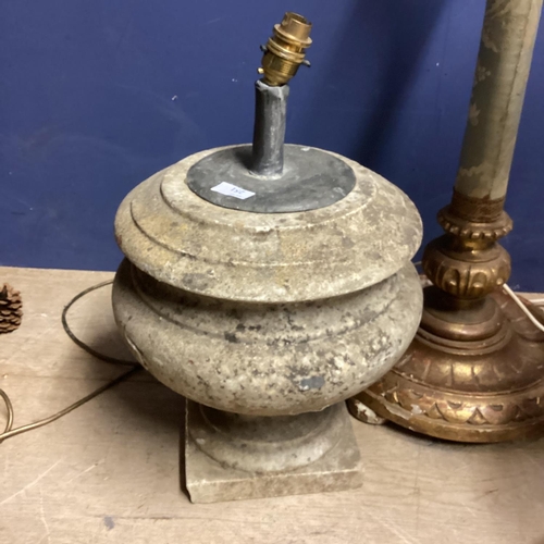 251 - A quantity of lamps, lighting and lamp bases etc, all as found, some with wear, and one stoneware he... 