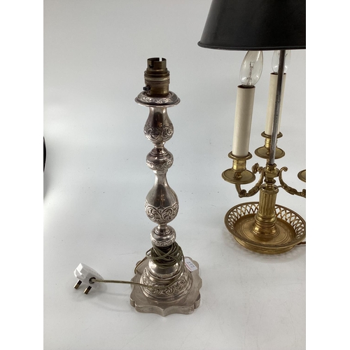 267 - 3 branch brass desk lamp and two other lamp bases